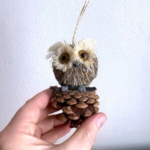 Natural Pinecone Owl Ornament Woodland Rustic Christmas Holiday Decor 4.5 Inch